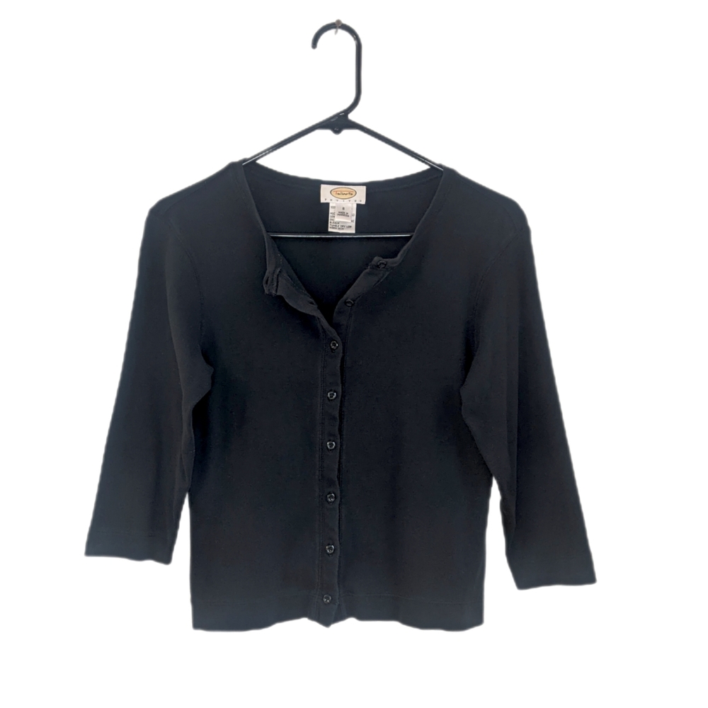 Vtg 90s Parisian Chic Basic Black Button Down 3 Q… - image 1